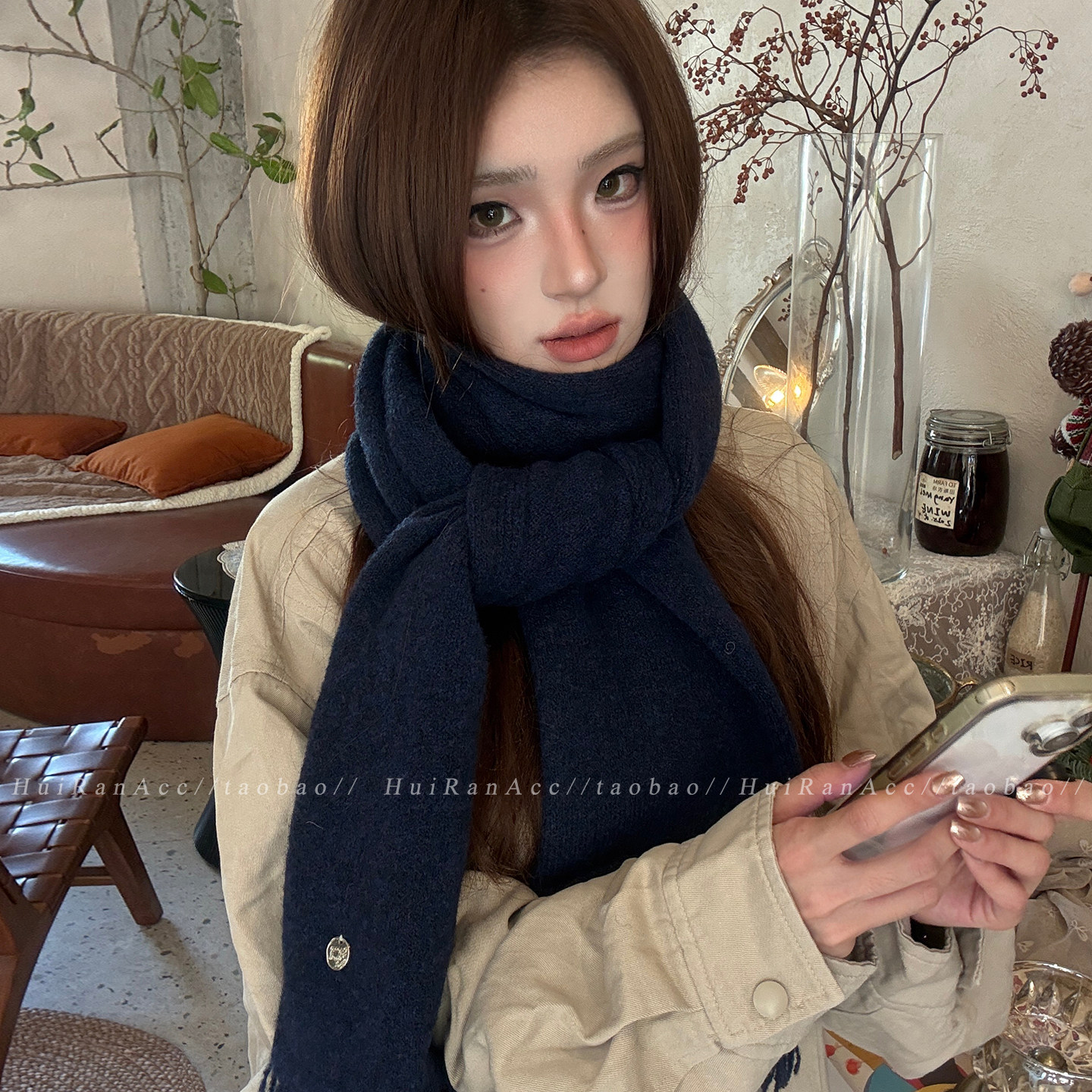 软糯简约纯色针织围巾女高级感