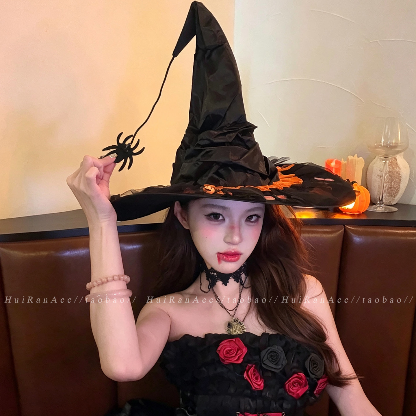 趣味万圣节蜘蛛蝴蝶南瓜魔法帽暗黑哥特风巫婆帽搞怪节日装扮发饰