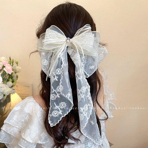 超仙蕾丝蝴蝶结弹簧夹女2025新款