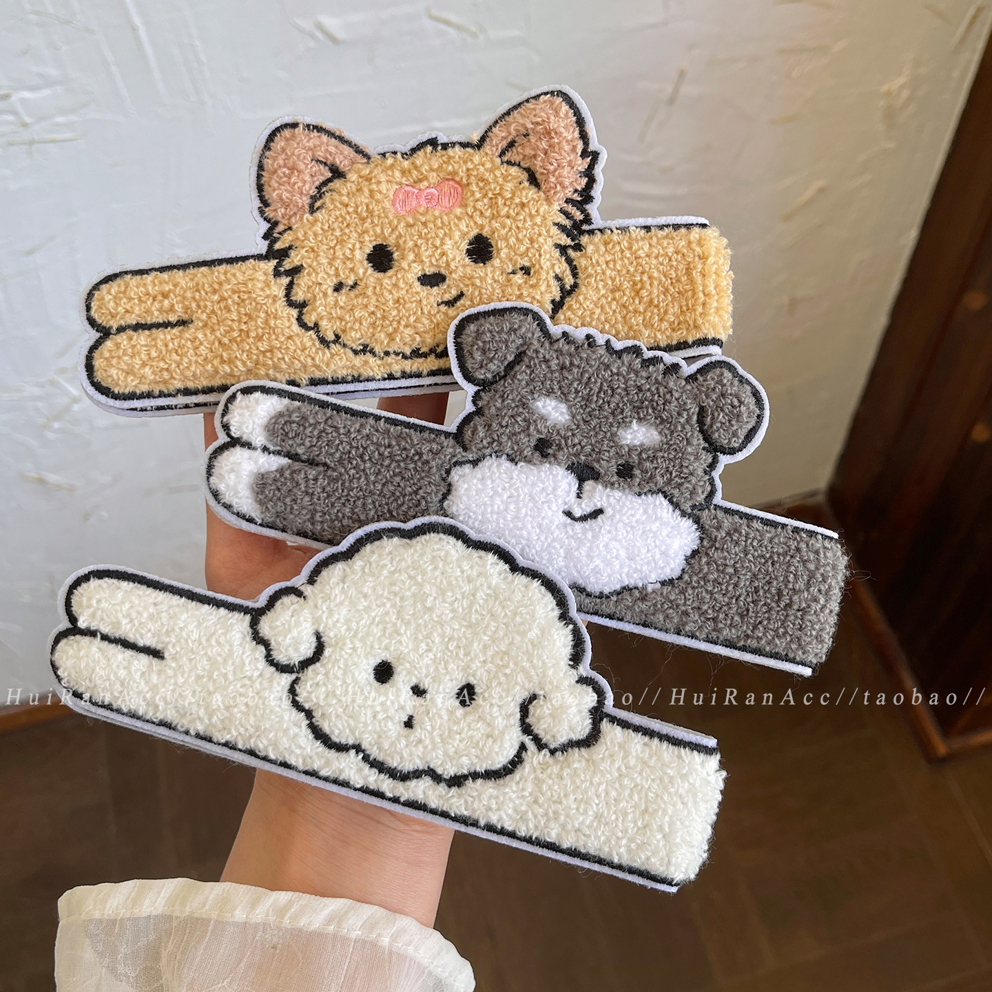 可爱长条卡通小狗猫咪魔术贴发带女不勒头前额侧边碎发贴洗脸发箍图片