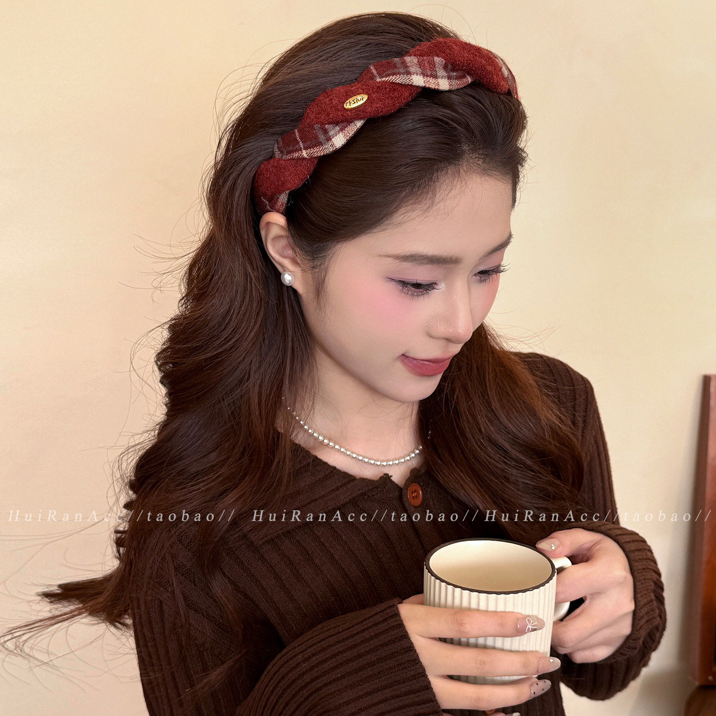 新年头饰红色格纹麻花毛呢发箍女2026新款日常外戴发卡不勒头发饰