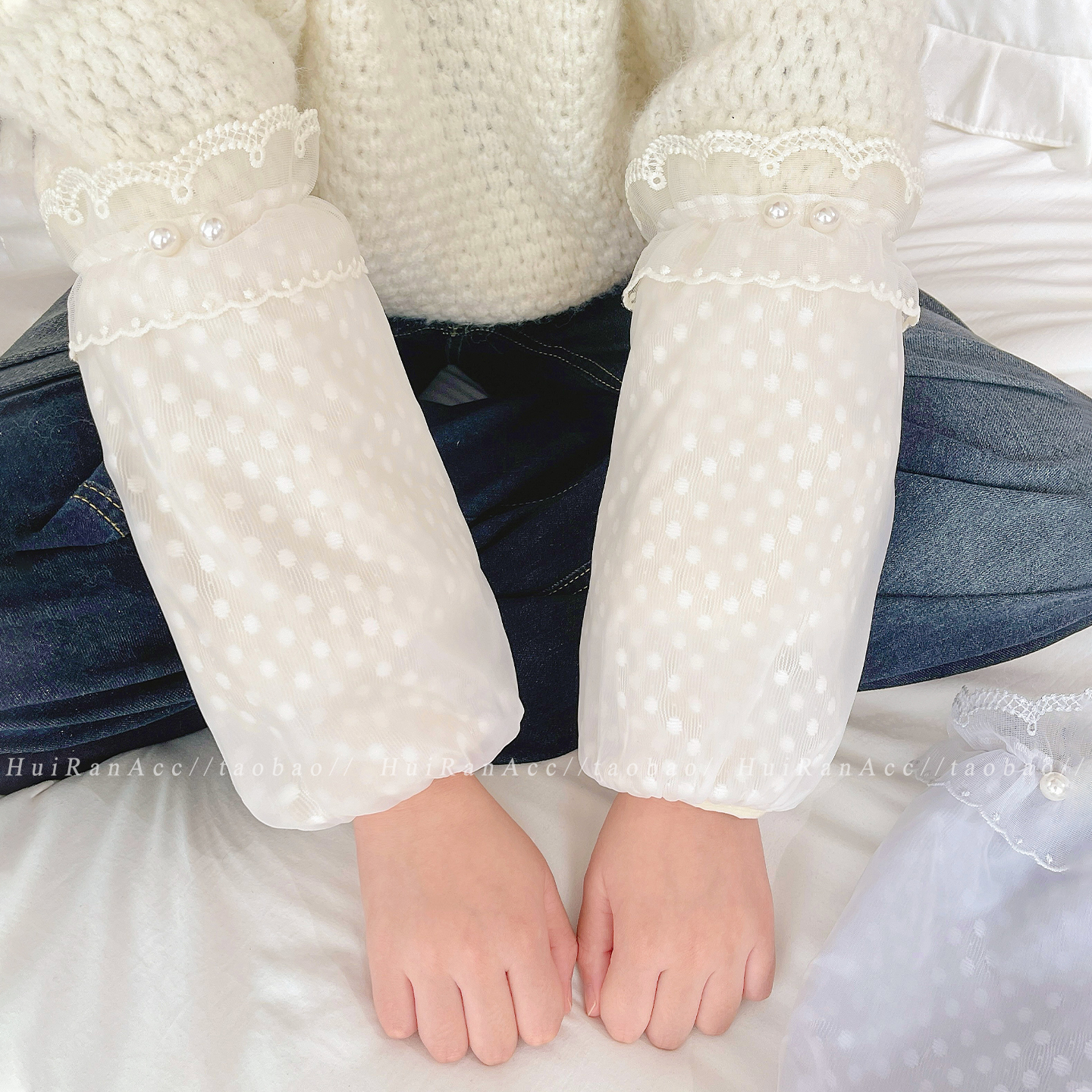 秋冬羽绒服蕾丝袖套女2025新款上班学习防污渍套袖护袖耐磨手臂套