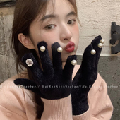 毛绒手套女冬季 2026新款 镶钻y2k辣妹加绒加厚保暖学生骑行可触屏