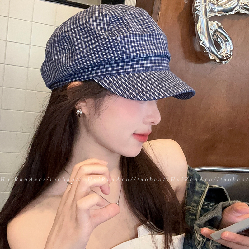 2025新款韩版小格子贝雷帽夏季