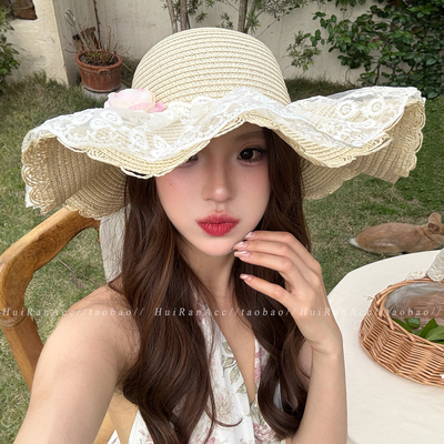 夏季蕾丝蝴蝶结草帽沙滩出游