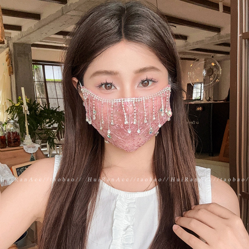 流苏防晒面罩防紫外线2025新款蕾丝防风护脸装饰面纱夏季防护口罩