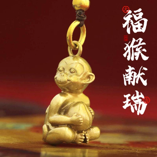 Ретро латунная подвеска, брелок подходит для мужчин и женщин, обезьяна, серебро 925 пробы, китайский гороскоп