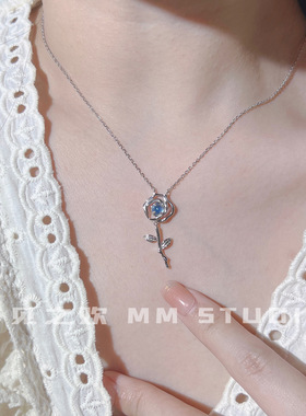 玫瑰花925纯银项链情人节送女友