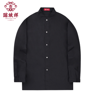 瑞蚨祥2025新款新中式国风男衬衫春秋款气质百搭圆领衬衫上衣外套