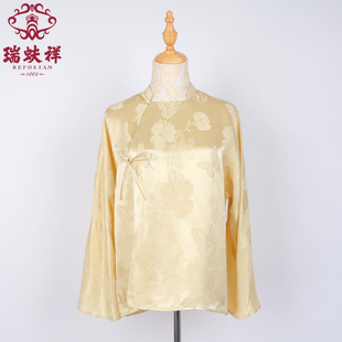 瑞蚨祥2024早秋新中式 国风轻奢复古上衣老钱风 斜襟真丝提花衬衫