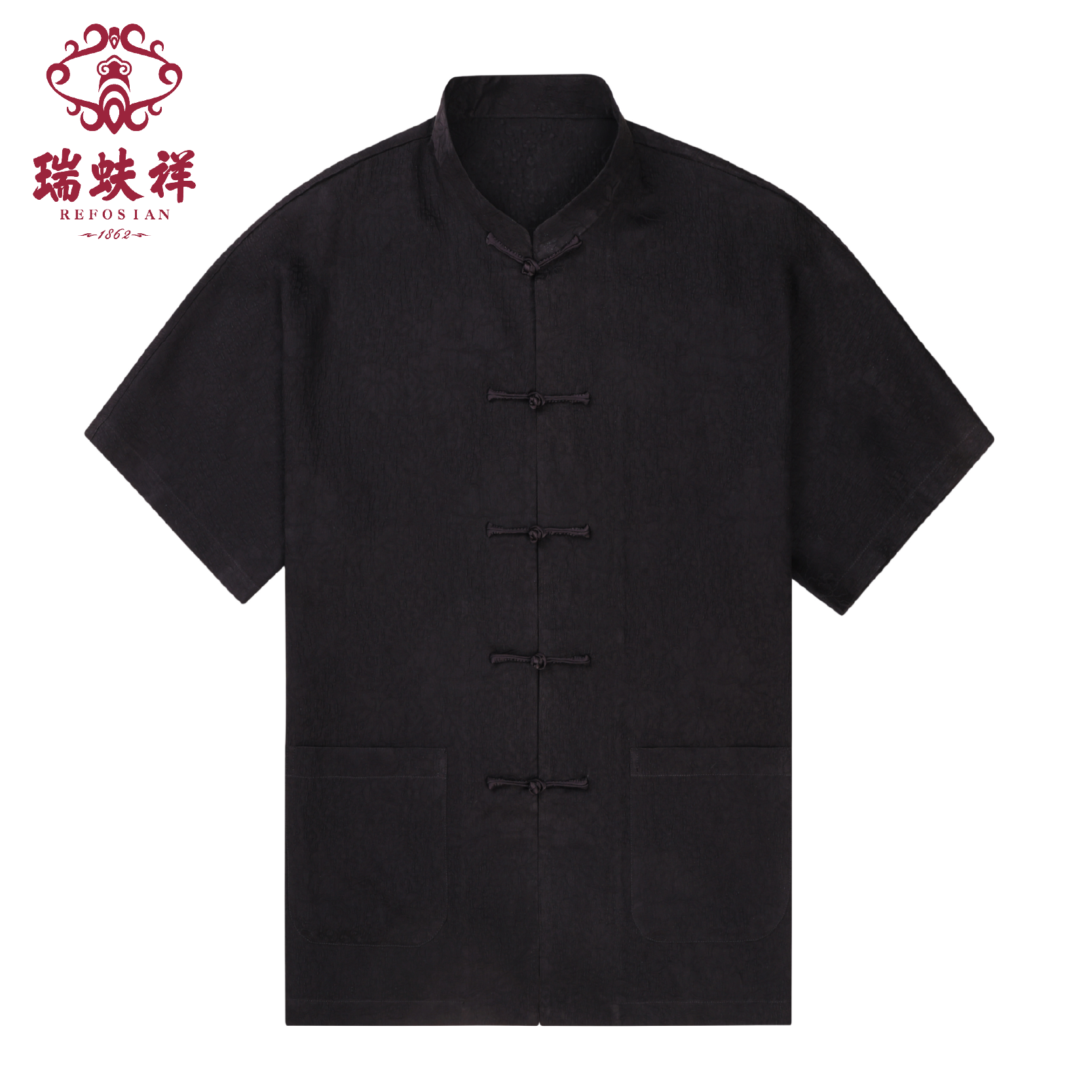 瑞蚨祥香云紗高級(jí)感桑蠶絲唐裝短袖純色真絲夏季襯衫男士百搭上衣