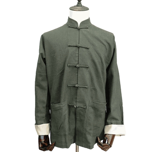 瑞蚨祥新中式唐装中国风盘扣立领男装春秋长袖衬衫中老年爸爸装