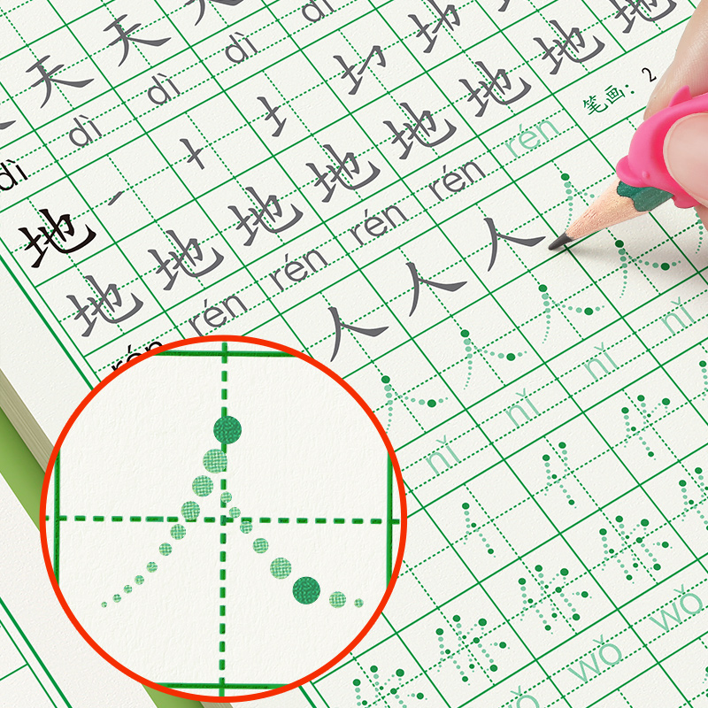 一年级字帖练字上册下册语文同步点阵控笔训练字帖小学生二年级一三四五六人教版每日一练笔画笔顺专用练字本