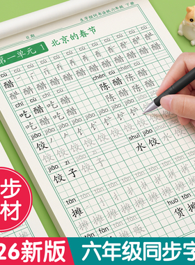 六年级上册下册练字帖同步字帖笔画笔顺小学生每日一练生字组词专用语文楷书钢笔硬笔书法初学者入门人教版教材练习写字帖描红贴本