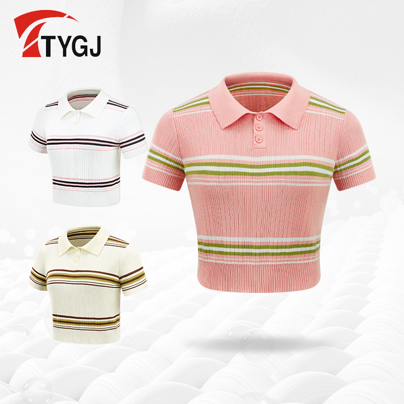 高尔夫夏季修身条纹T恤女