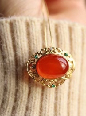 乘风南方南方纯银饰品天然南红玛瑙女款民族风复古轻奢胸针项链