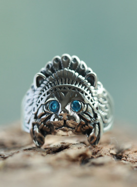 酋长奢小众猫开口戒指南方银饰品