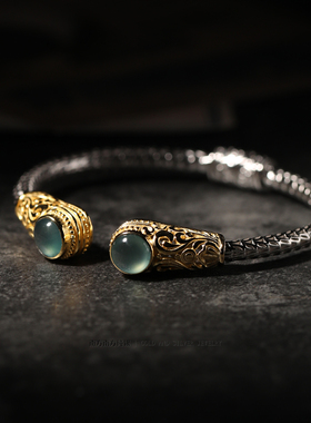 纯银复古风轻奢小众翡翠手镯