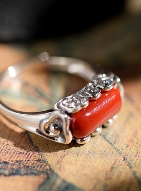 纯银南红玛瑙轻奢戒指