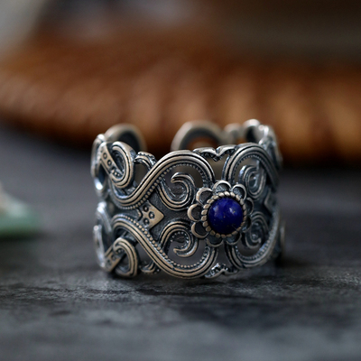 纯银复古风青金石开口大戒指