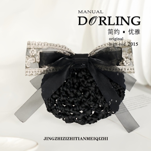 韩式蕾丝蝴蝶结护士发网新款高级职业头花网兜餐饮弹簧夹发饰头饰