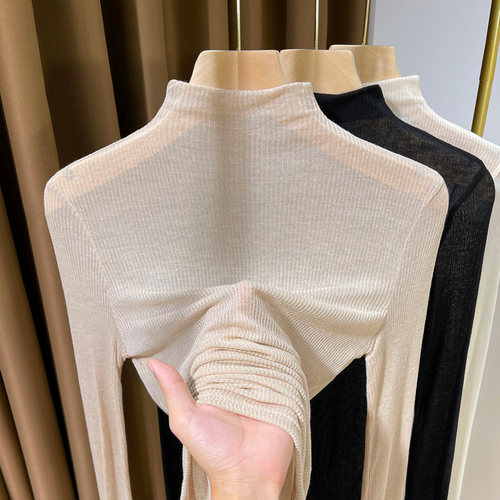 春秋超薄肌底衣2025新款半高领薄款针织打底衫女弹力洋气内搭小衫