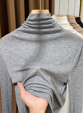 灰色薄款针织堆堆领打底衫女秋冬2026新款高级感叠穿内搭高领上衣