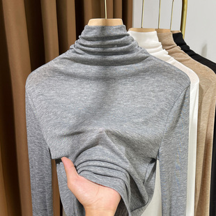灰色薄款针织堆堆领打底衫女秋冬2026新款高级感叠穿内搭高领上衣