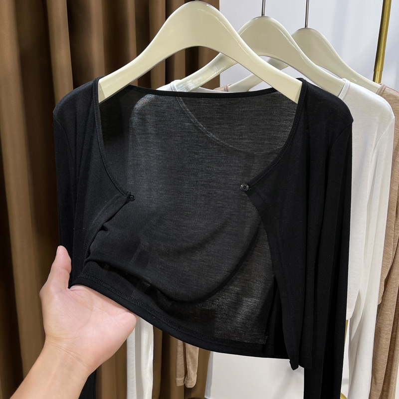 黑色冰丝针织开衫女薄款夏季