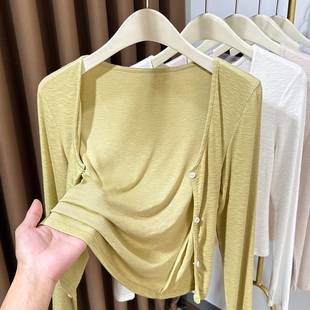 V领长袖 夏季 女配背心裙外搭防晒罩衫 冰丝针织开衫 小披肩外套 薄款