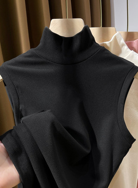 黑色高领德绒背心打底女2026新款双面磨毛内搭小衫保暖无袖上衣女