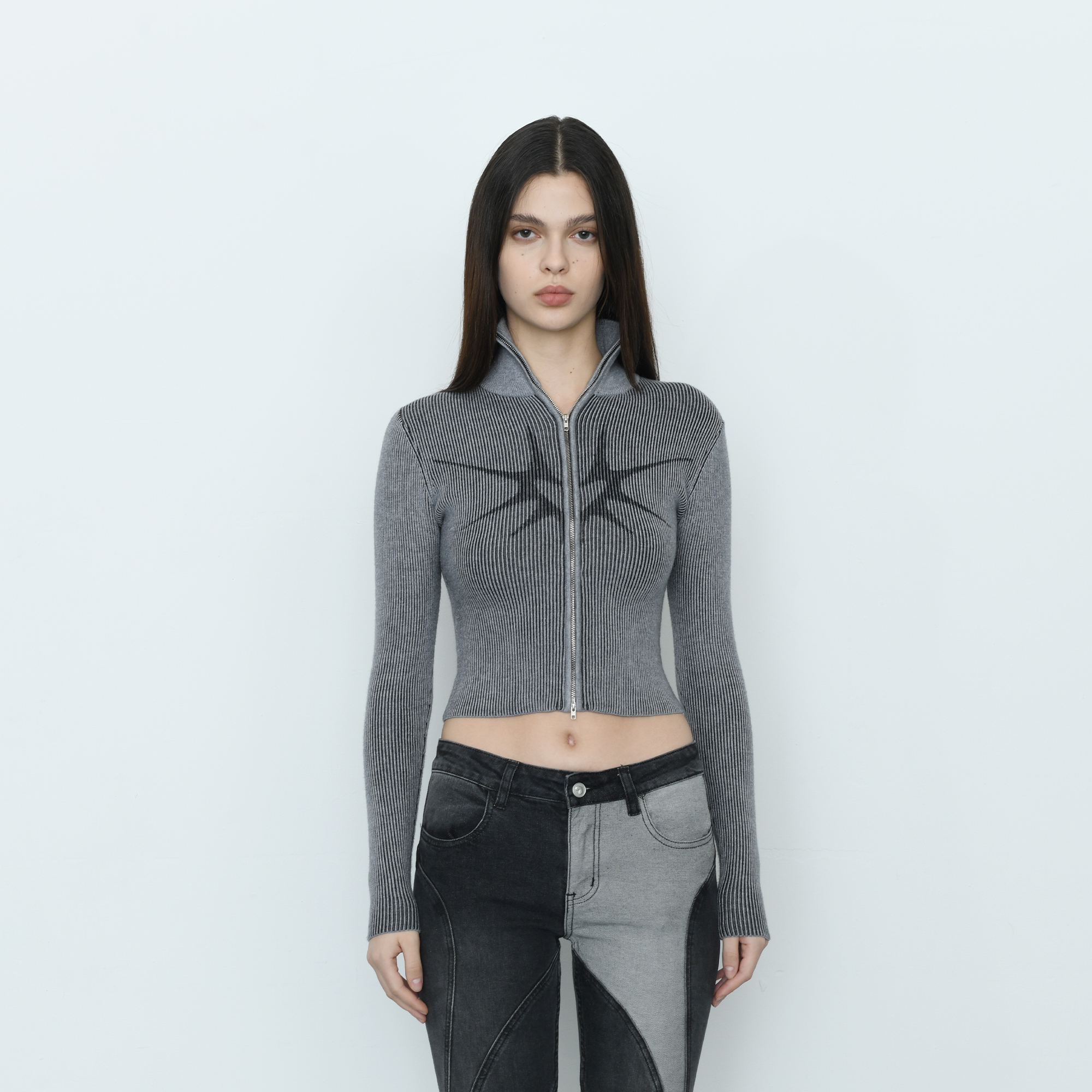 IFFYIFFY包芯纱拉链高领毛衣个性