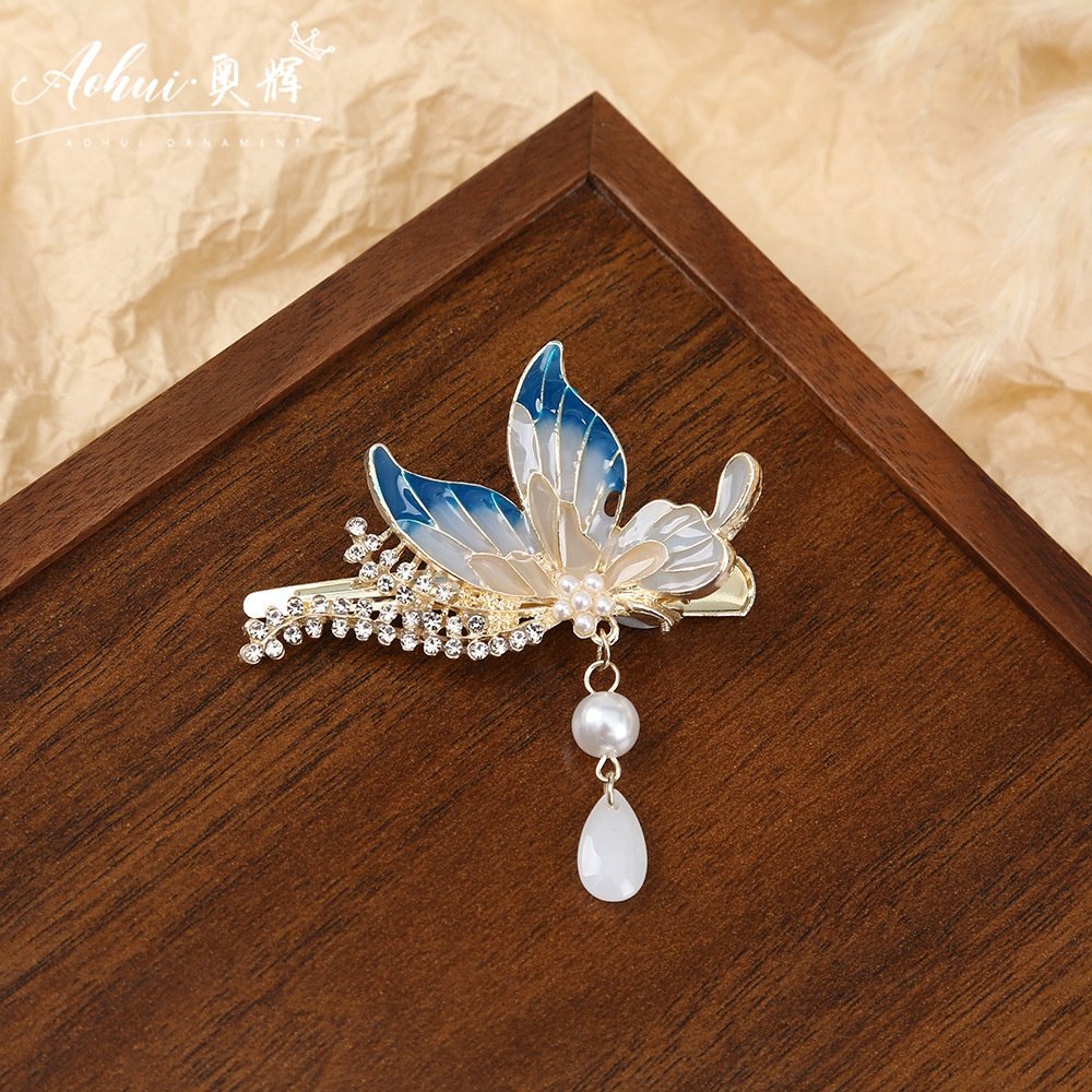 古风蝴蝶发夹长款流苏水钻珍珠鸭嘴夹中式气质碎发侧边夹汉服配饰,饰品/流行首饰/时尚饰品新,民族风发饰,淘宝优惠券,粉丝福利购,淘宝优惠卷