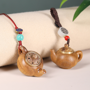 绿檀木小茶壶香囊丸吊坠把把壶手机链钥匙扣挂件男女包包车挂饰品