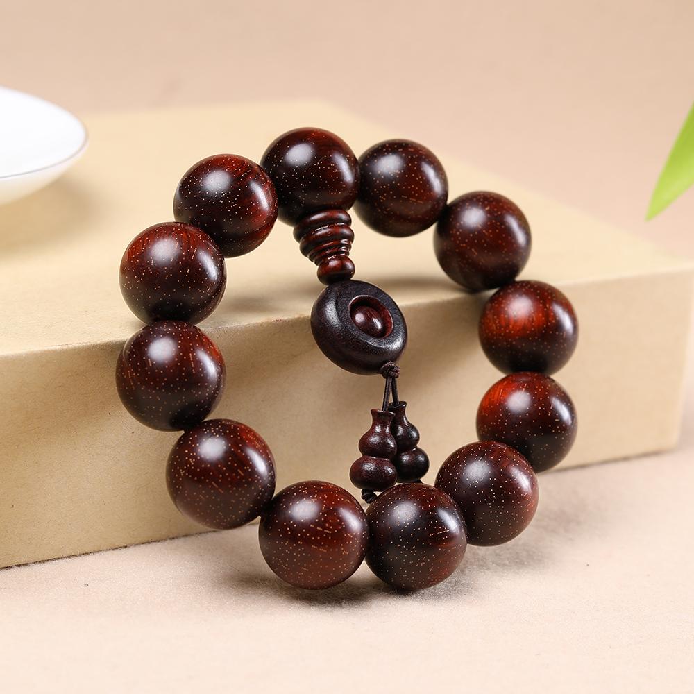 犀牛角紫檀手串高密度满金星佛珠男女士文玩木质手链念珠运转配饰