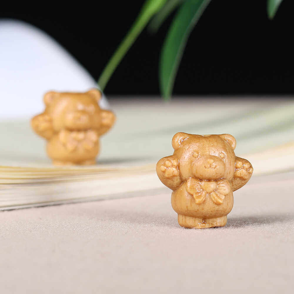 檀香木创意领结熊通孔配件 diy手工木质配珠挂件吊坠手机配饰饰品