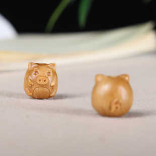 天然檀香雕刻可爱福猪小配件手链饰品吊坠DIY手机钥匙扣配饰挂件