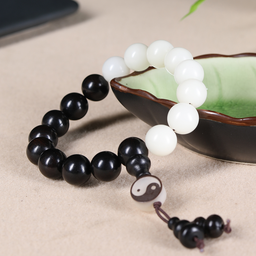 菩提根太极阴阳珠手串紫光檀黑檀木白玉菩提八卦珠男女佛珠手链