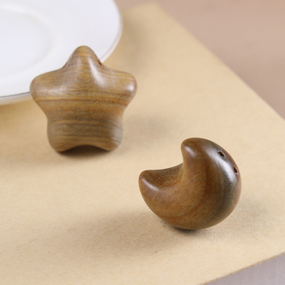 绿檀木雕刻幸运星月亮木头星星