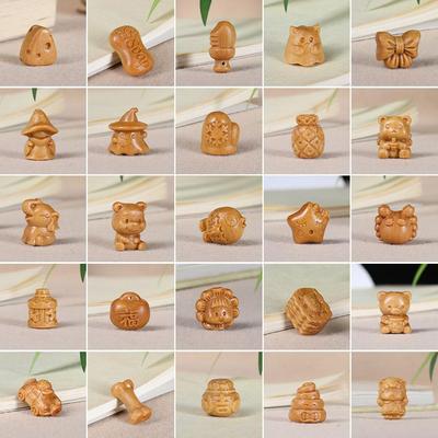 檀香木雕刻卡通可爱国风文玩通孔diy配饰钥匙扣吊坠配件批发
