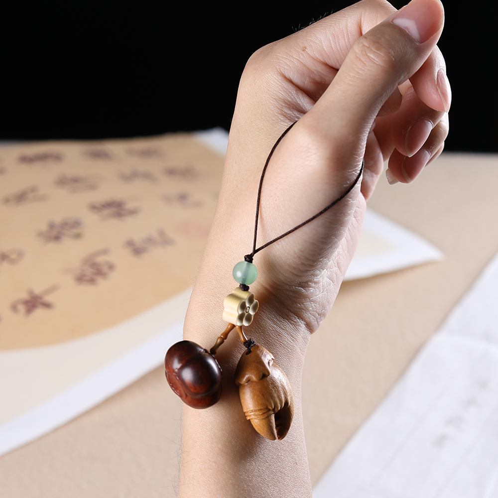 天然实木柿子diy编织挂件手机链