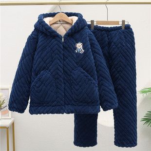 儿童特厚夹棉睡衣男童冬季法兰绒夹棉加厚秋冬珊瑚绒男女孩家居服