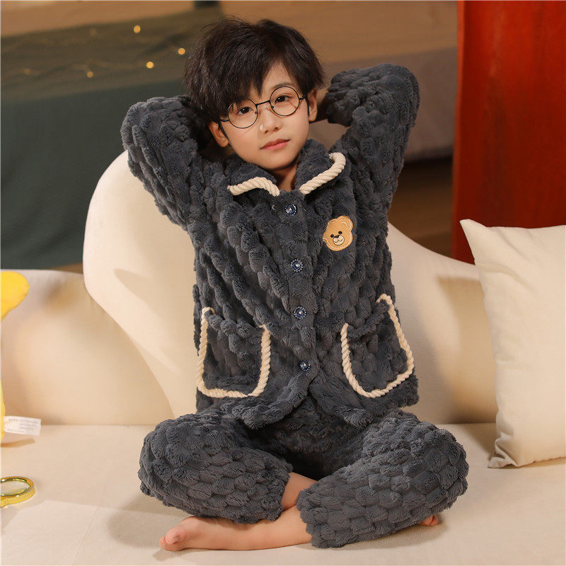 男童珊瑚绒小孩家居服男孩套装