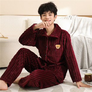 男士睡衣秋冬款珊瑚绒加厚加绒法兰绒冬季青少年卡通男生款家居服