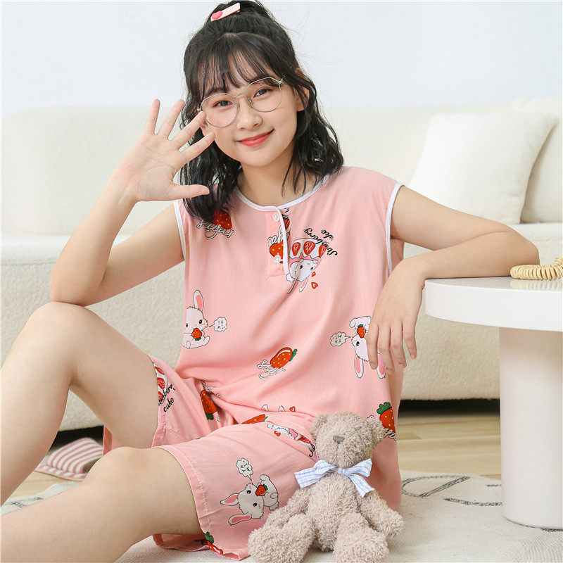 少女背心睡衣无袖两件套