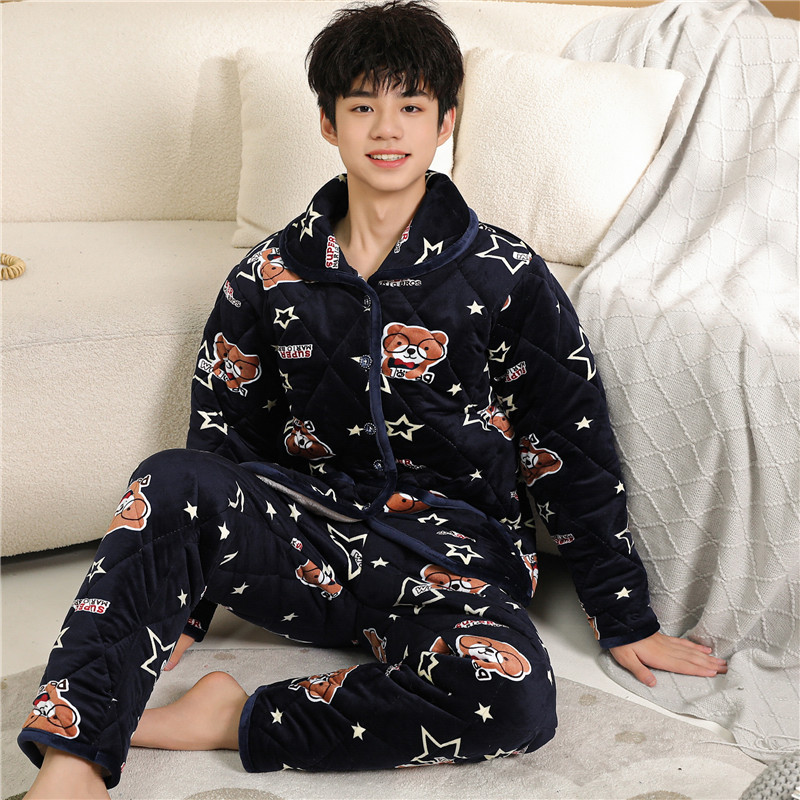 冬季男士加厚加绒套装青少年