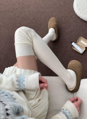 秋冬灰色袜子女款羊毛过膝袜微压显瘦美腿袜加厚保暖堆堆袜