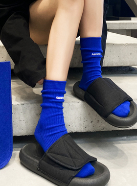 LookSocks小众蓝色ader潮袜网红袜子韩系双针男女中筒袜女长棉袜