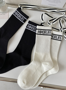 LookSocks绑带字母袜子小腿潮袜陈太太同款个性百搭长筒薄款棉袜