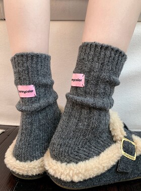 深灰色羊毛堆堆袜~秋冬保暖加厚袜羊绒堆堆袜配勃肯鞋.太显贵了！